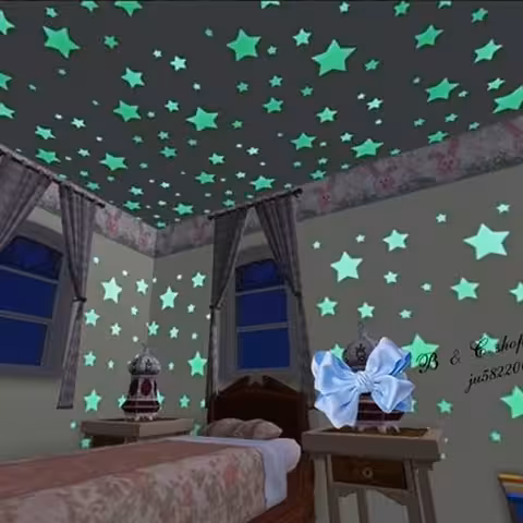 Set de 100 Estrellitas Fosforescentes Adhesivas para Techo y Paredes – Decoración para Habitación Infantil