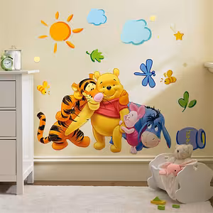 Sticker Decorativo de Pared con Winnie the Pooh y Amigos – Adhesivo para Habitación Infantil, Dibujos Animados