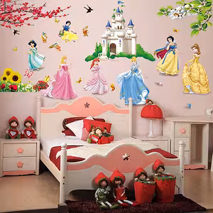 Sticker Infantil Decorativo de Pared con Princesas Disney en el Castillo – Stickers Coloridos y Fáciles de Aplicar
