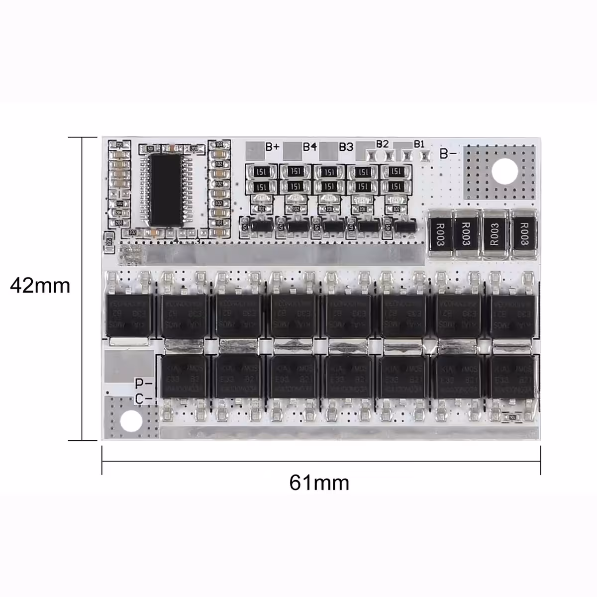 Λεπτομερής εικόνα με σημειωμένες διαστάσεις της πλακέτας BMS