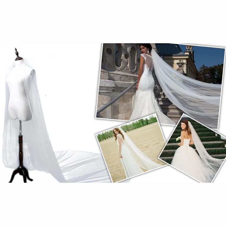 Μακρύς λευκός πέπλος που προσθέτει κομψότητα και μυστήριο στην εμφάνιση της νύφης