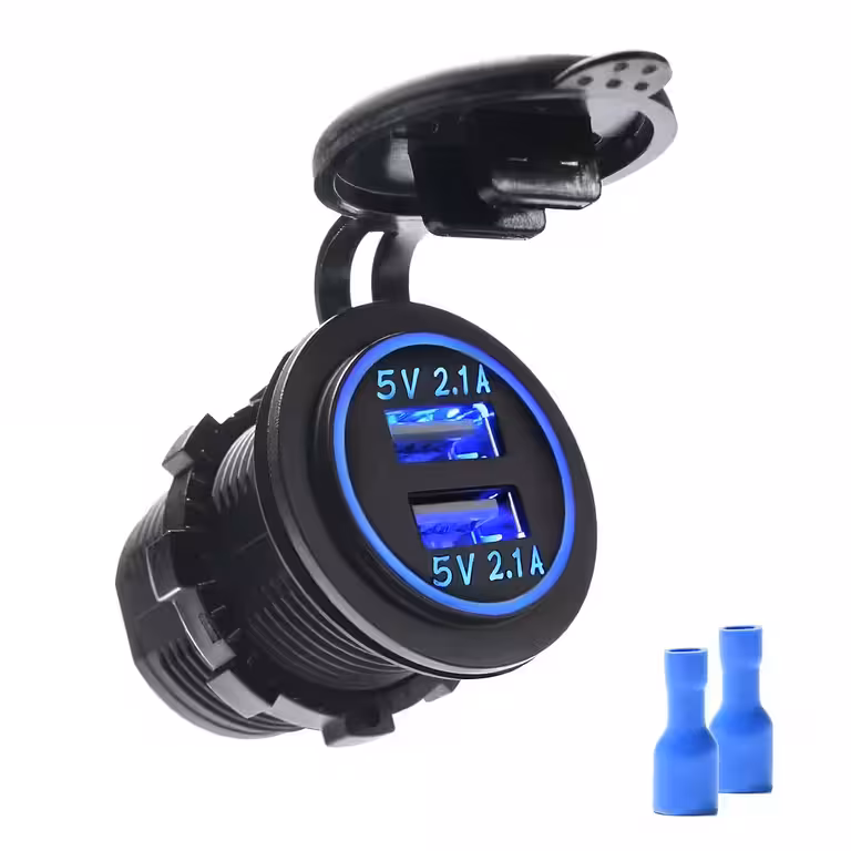 Toma de Encendedor de Auto con USB Doble 12V/24V – Cargador de Panel 2x 2.1A con LED y Protección