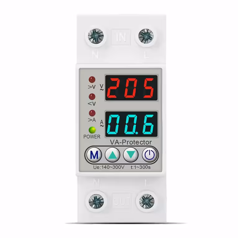 Relé de Monitoreo y Protección contra Sobretensión Monofásico 220V 63A con Pantalla Digital y Reinicio Automático