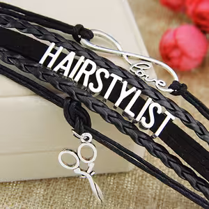 Pulsera Hairstylist de Cuero Negro – Accesorios Profesionales para Peluquería, Barbería y Estilismo