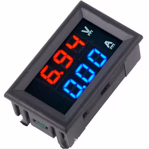 Voltímetro-Amperímetro Panel Digital 0–100V 0–10A – Voltímetro y Amperímetro LED Rojo-Azul