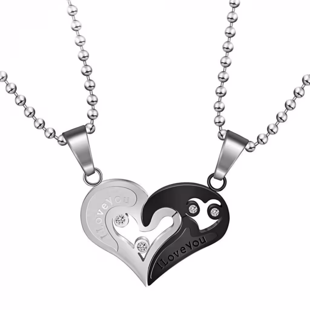Collares para Pareja – Colgantes Corazones en Pareja para Enamorados, Regalo Romántico de Acero Inoxidable