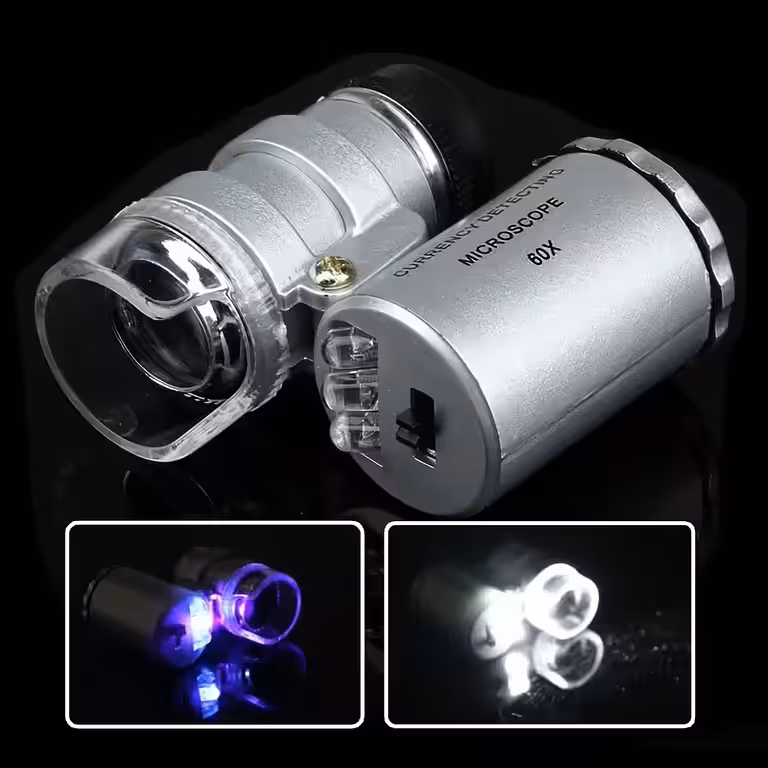 Microscopio LUPA 60x con LED y Luz UV – Aparato para Verificar Dinero, Joyería y Relojería