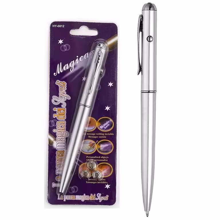 Bolígrafo con Tinta Invisible y Luz LED UV | Mensajes Secretos Visibles Solo en Ultravioleta