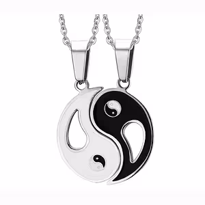 Cadena y Colgante Yin y Yang para Pareja – Set Medallón Dos Mitades, Símbolo de Equilibrio y Amor