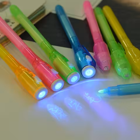 Set de 5 Bolígrafo Tinta Invisible con Luz UV – Escritura Secreta, Mensajes Secretos, Juegos para Niños