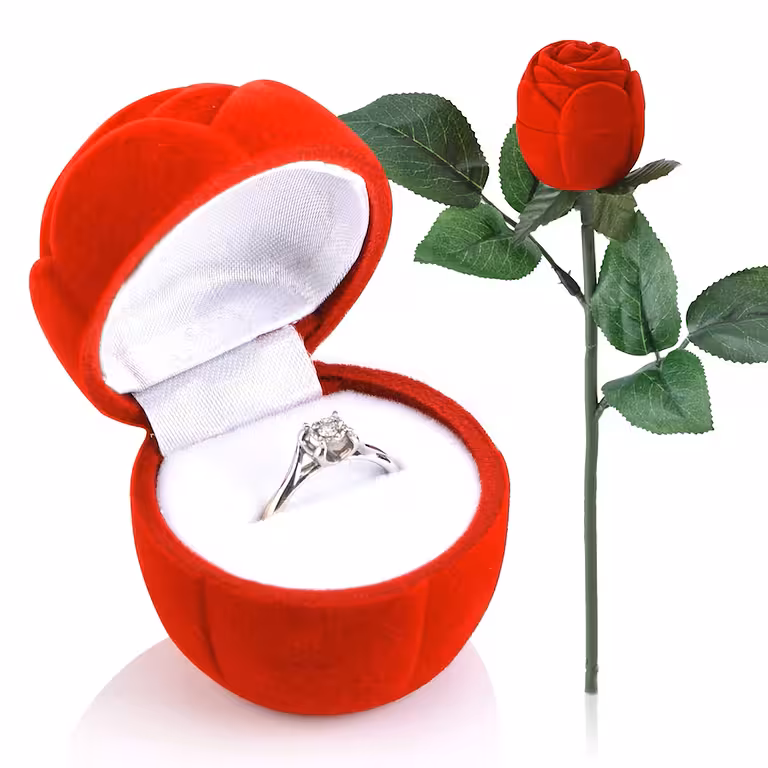 Caja de Rosa de Terciopelo para Anillo de Compromiso, Pendientes o Colgante – Elegante y Romántica