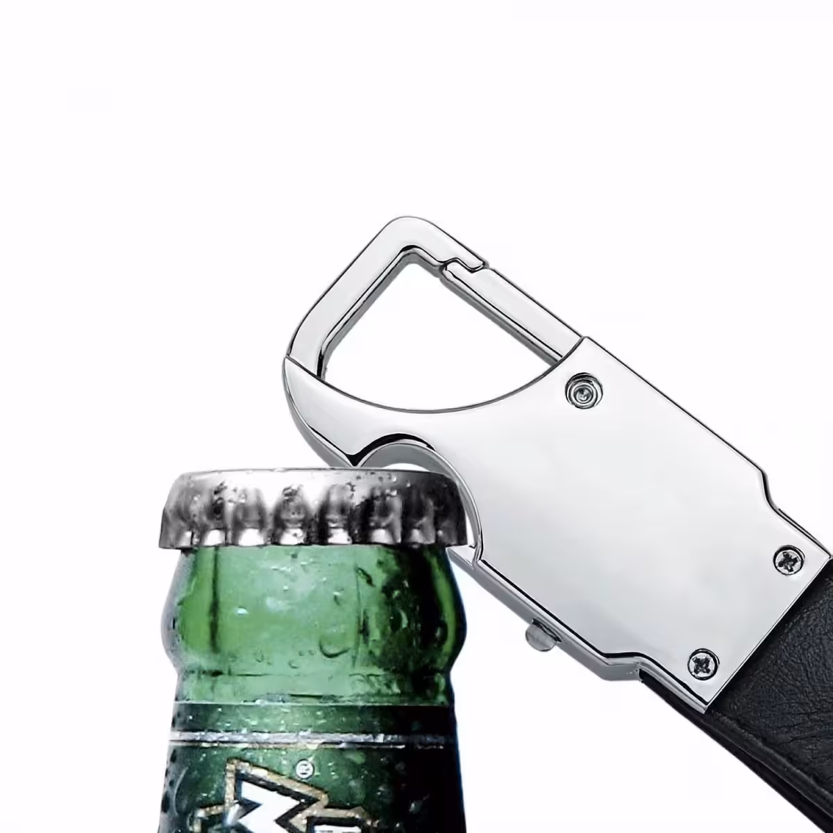 Μπρελόκ μαύρο δερμάτινο με ενσωματωμένο ανοιχτήρι μπουκαλιών