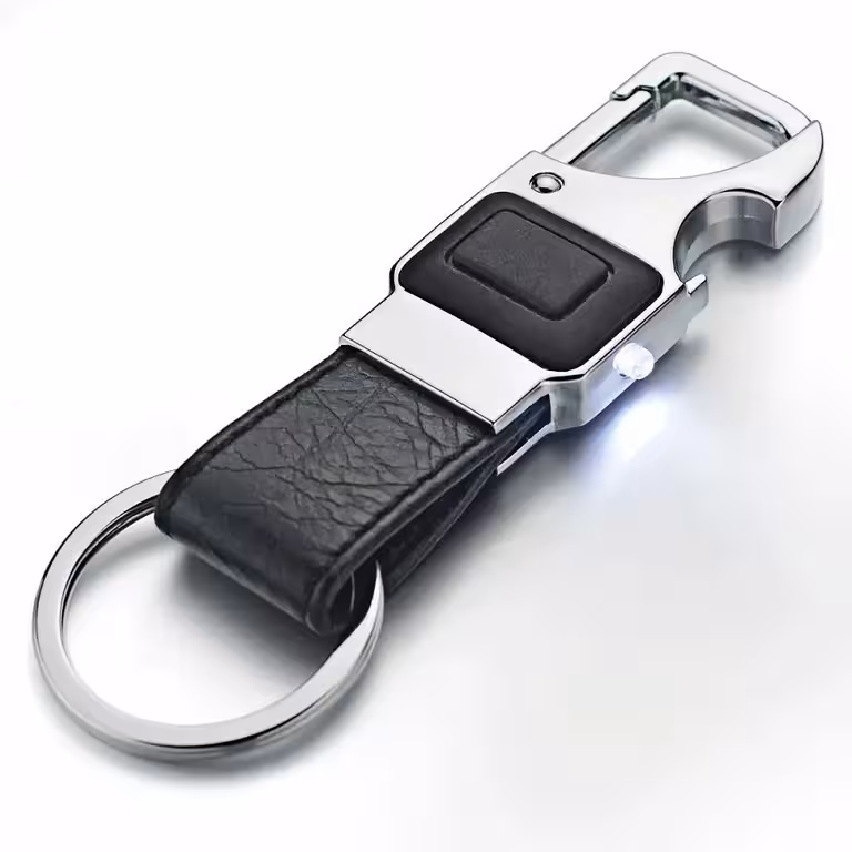 Llavero de Lujo para Auto de Piel con LED y Abrebotellas – Regalo Elegante para Hombres
