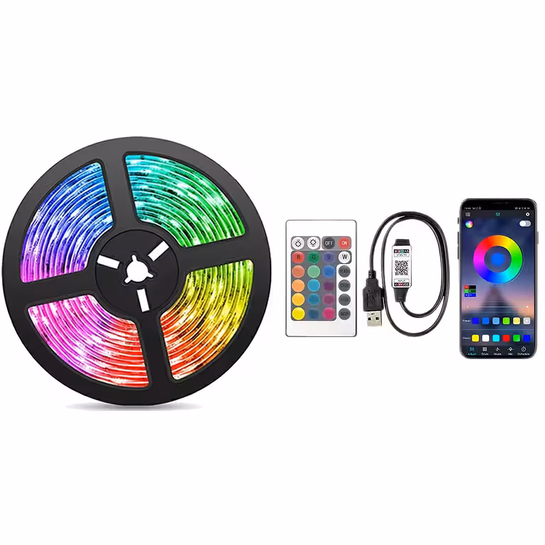 Tira LED RGB 10m con USB, Bluetooth, Control Remoto y Juego de Luces según Música para TV y Decoración