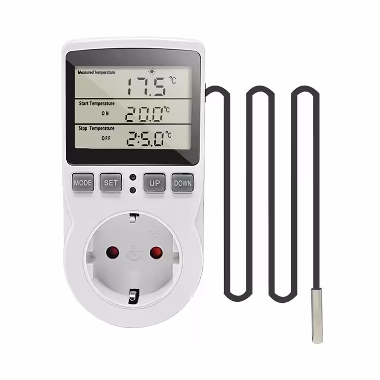 Enchufe con Termostato Programable y Sensor de Temperatura para Radiador Eléctrico y Calentadores Digitales, con Función Temporizador