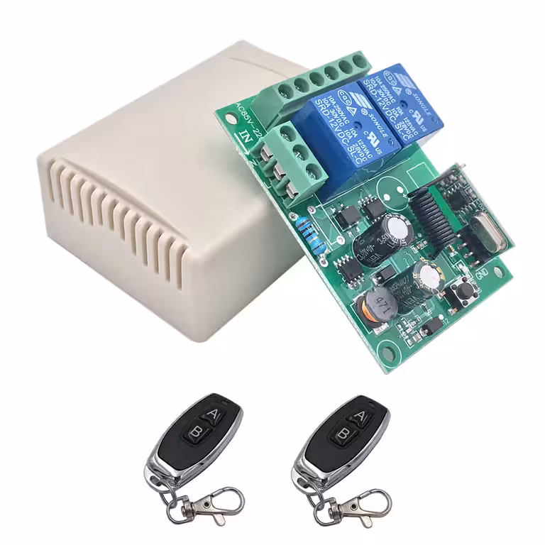 Relé con Control Remoto 220V – Módulo Inalámbrico 2 Relés 433MHz para Automatización de Puertas, Luces, Portones