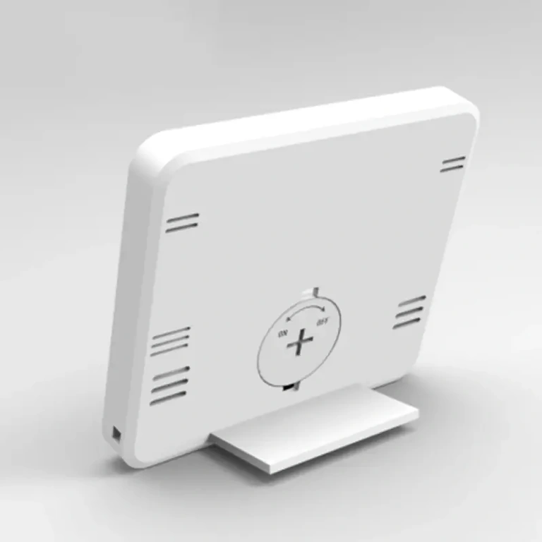 Λευκή συσκευή για μέτρηση θερμοκρασίας και υγρασίας Ψηφιακό θερμόμετρο και υγρασιόμετρο με συμπαγή σχεδιασμό και λευκό χρώμα