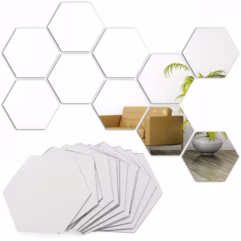 Set Espejos Hexagonales Adhesivos Decorativos – Espejo Acrílico para Pared, Forma Hexagonal, Diseño Moderno