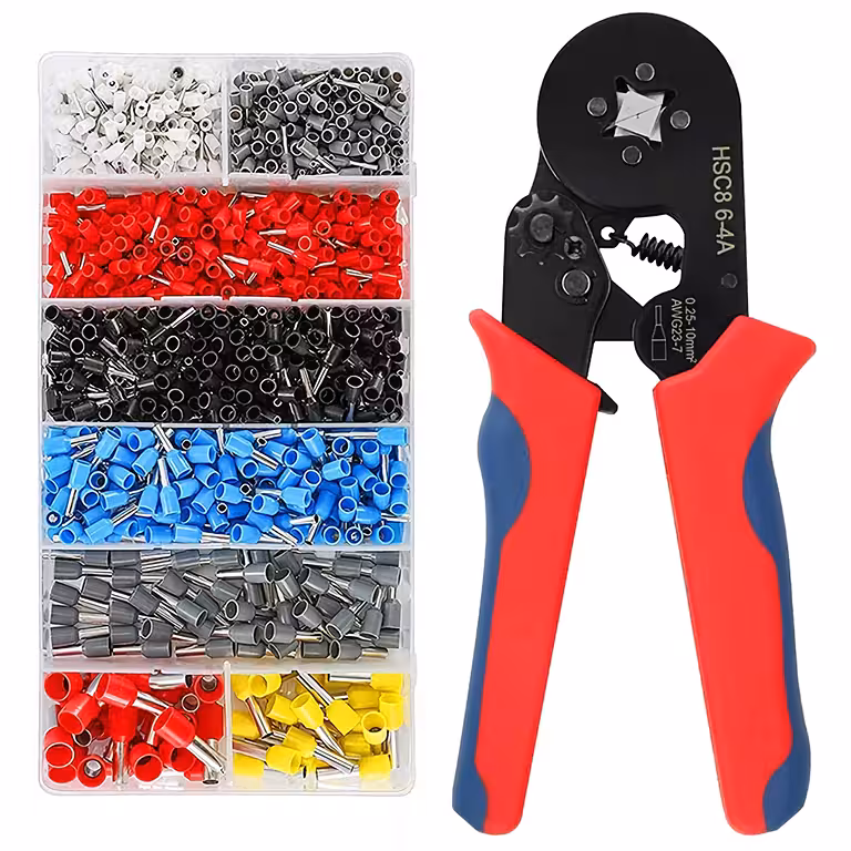 Pinza para Crimpar Terminales con Autoregulación + 1200 Pines – Set Profesional para Crimpado de Cables Eléctricos