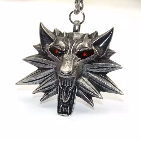 Colgante Collar The Witcher Wild Hunt – Collar Medallón Plateado Antiguo con Ojo Negro o Rojo