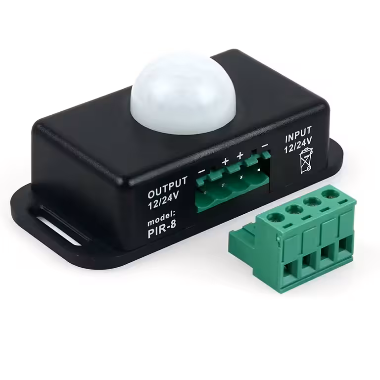Sensor de Movimiento PIR 12V-24V 6A – Interruptor Presencia con Esquema Eléctrico