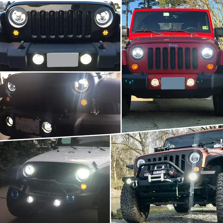 LED φανάρι 7 ιντσών για Jeep Wrangler Στρογγυλό LED φανάρι 7" συμβατό με Jeep Wrangler, φωτεινότητα 7000lm, H4/H13