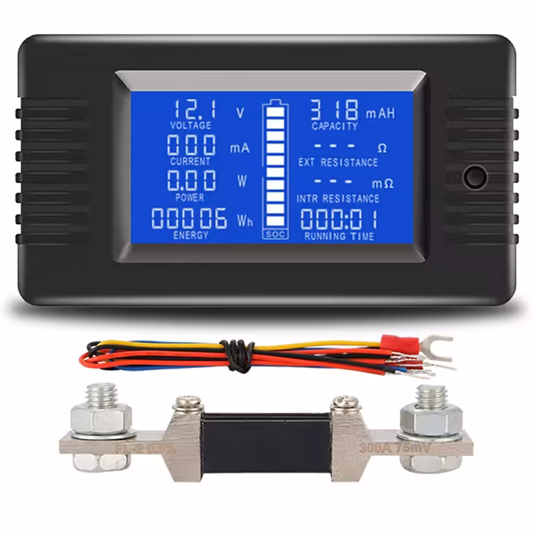 Contador Solar DC 0–200V 100A/300A – Voltímetro Amperímetro Panel Fotovoltaico con Pantalla LCD