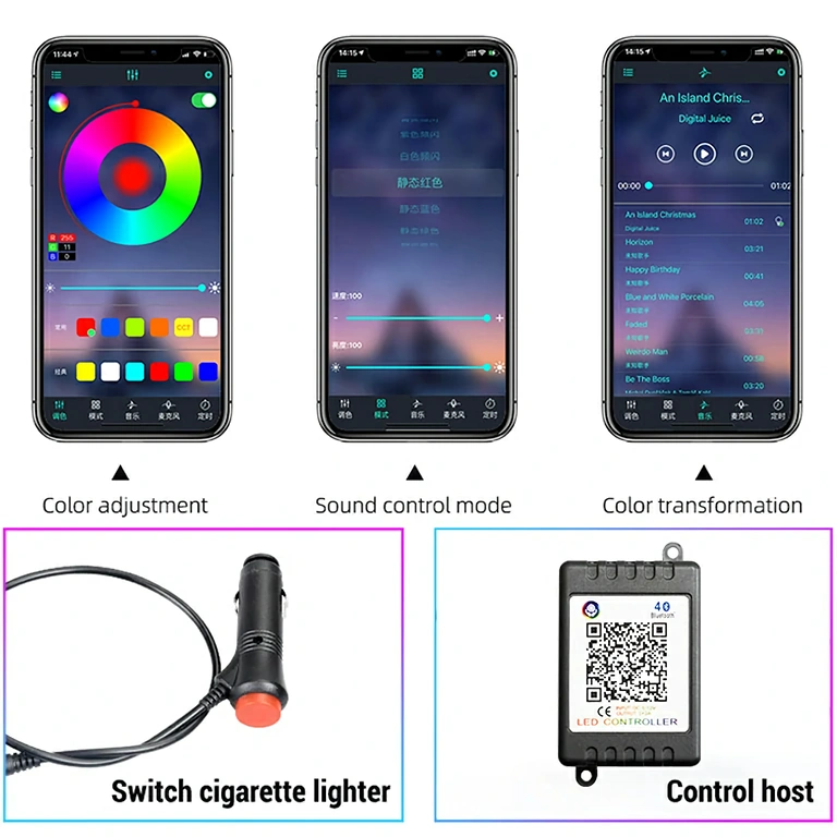 Ταινία LED RGB για ατμοσφαιρικό φωτισμό αυτοκινήτου Ευέλικτη RGB LED ταινία για εσωτερικό αυτοκινήτου