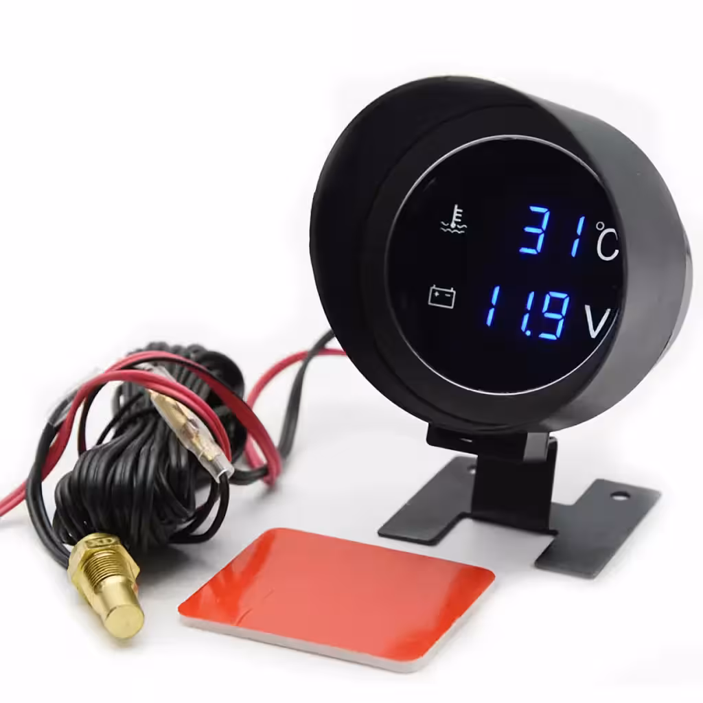 Reloj Indicador Temperatura Agua Motor con Sonda y Voltímetro Digital – Auto, Tractor, 12V/24V