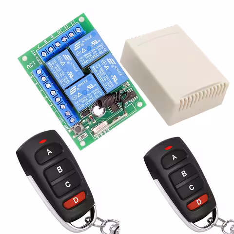 Relé con Control Remoto 4 Canales 12V – Módulo con 4 Relés y 2 Controles Incluidos