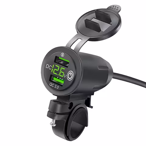 Cargador USB para Teléfono con Voltímetro, QC 3.0 – Enchufe Moto para Motocicleta, Carga Rápida