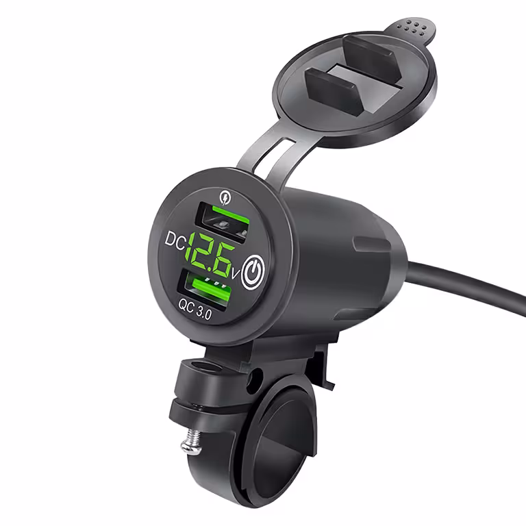Cargador USB para Teléfono con Voltímetro, QC 3.0 – Enchufe Moto para Motocicleta, Carga Rápida