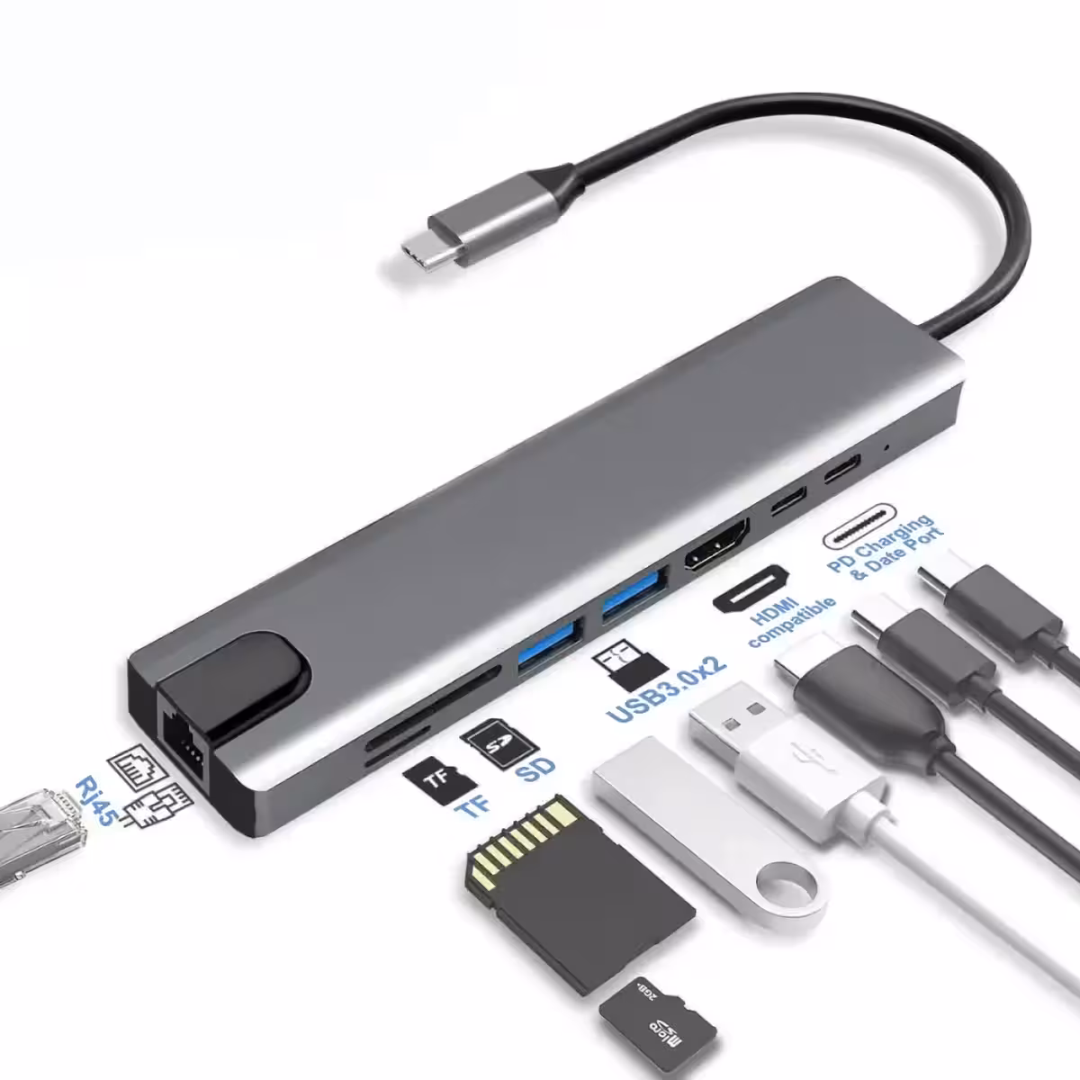 USB-C adapter με θύρες για κάρτες μνήμης SD και TF
