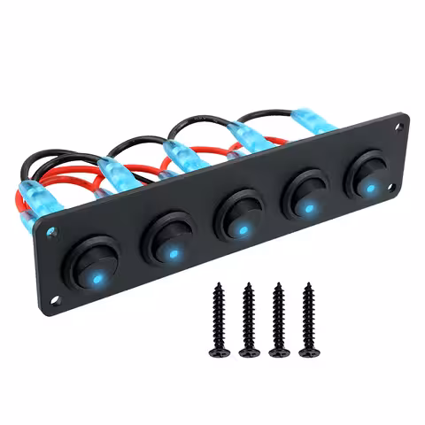 Panel 5 Botones Interruptores Auto ON/OFF con LED Azul 12V/24V
