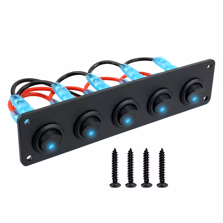 Panel 5 Botones Interruptores Auto ON/OFF con LED Azul 12V/24V