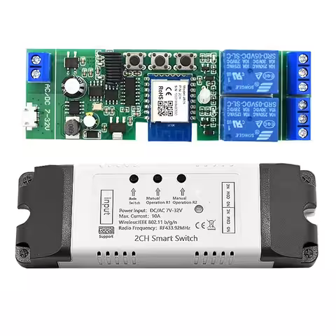 Módulo Relé Inteligente WiFi 2 Canales 5V–24V Compatible Tuya Smart Life