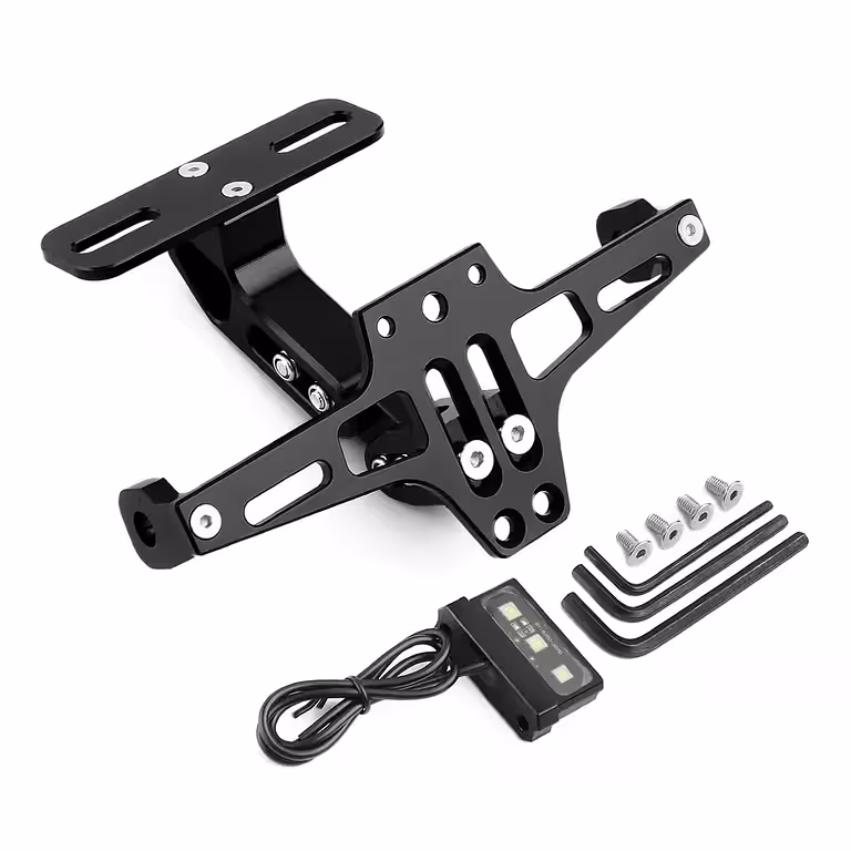 Soporte Matrícula Moto Plegable con LED, Universal Deportivo