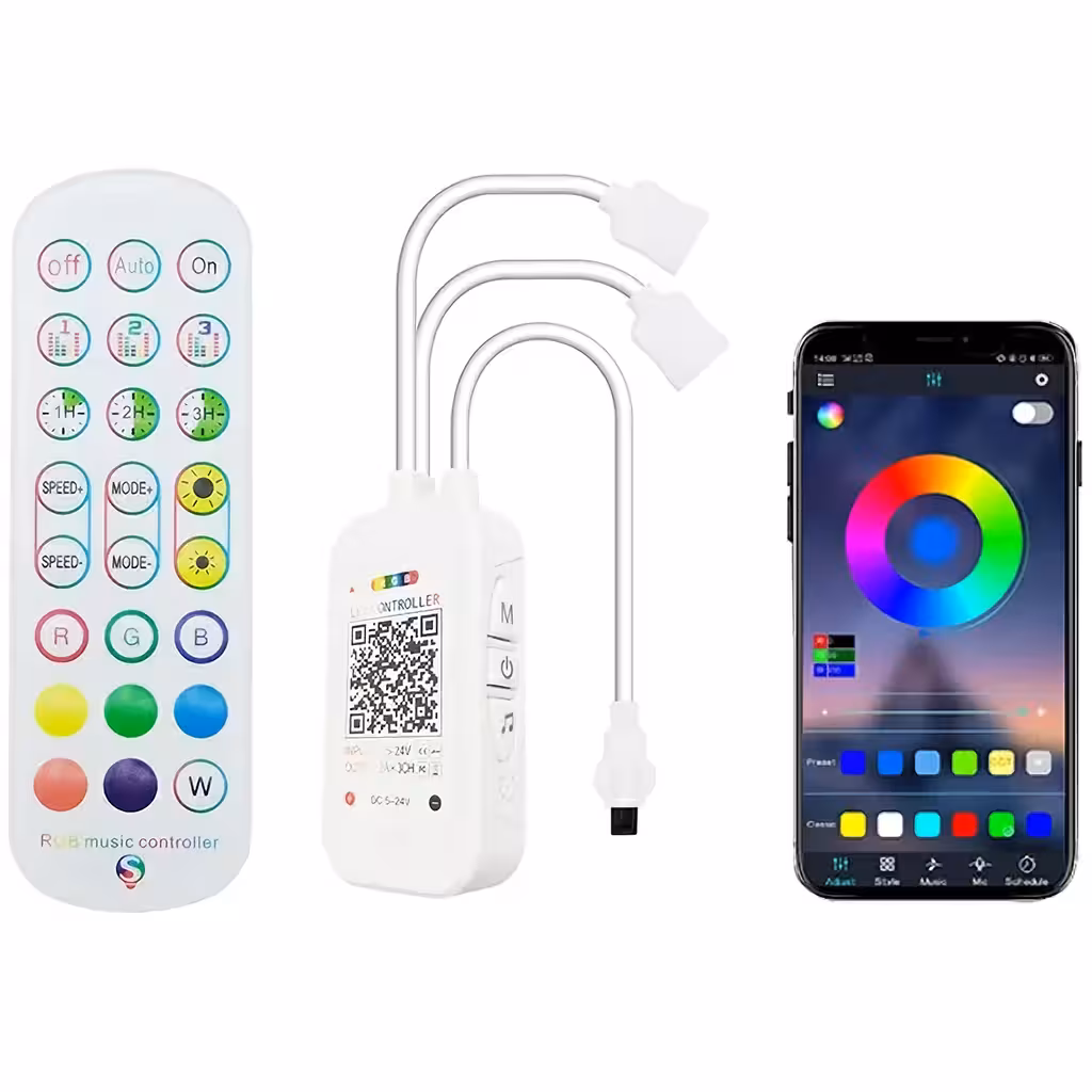 Controlador Tira LED RGB Smart WiFi Tuya con Control Remoto, Dimmer y Control Musical
