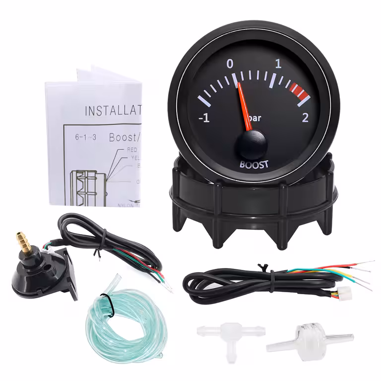 Reloj Boost Presión Turbo 2 Bar – Manómetro Turbo 52mm con Indicador y Soporte de Montaje