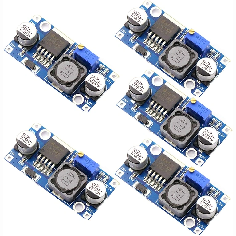Σετ 5 modules LM2596S DC-DC 3A, ρυθμιζόμενη τάση 3-40V Σετ 5 ρυθμιστών τάσης step-down LM2596S 3A, είσοδος 3.2–40V, έξοδος 1.23–30V
