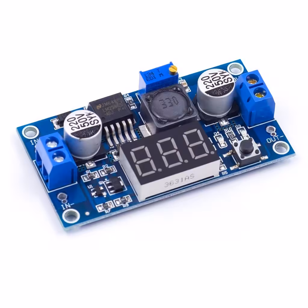 LM2596 Step-Down DC-DC Buck Converter con Pantalla – Fuente Voltaje Ajustable 1,25V–37V 3A
