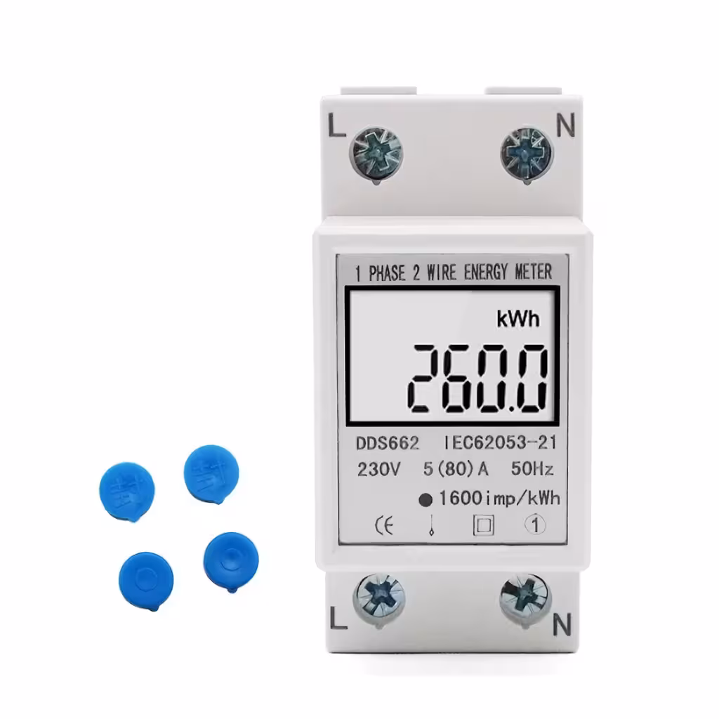 Contador eléctrico monofásico PASANT con pantalla digital para monitorización de consumo de energía, montaje en riel DIN