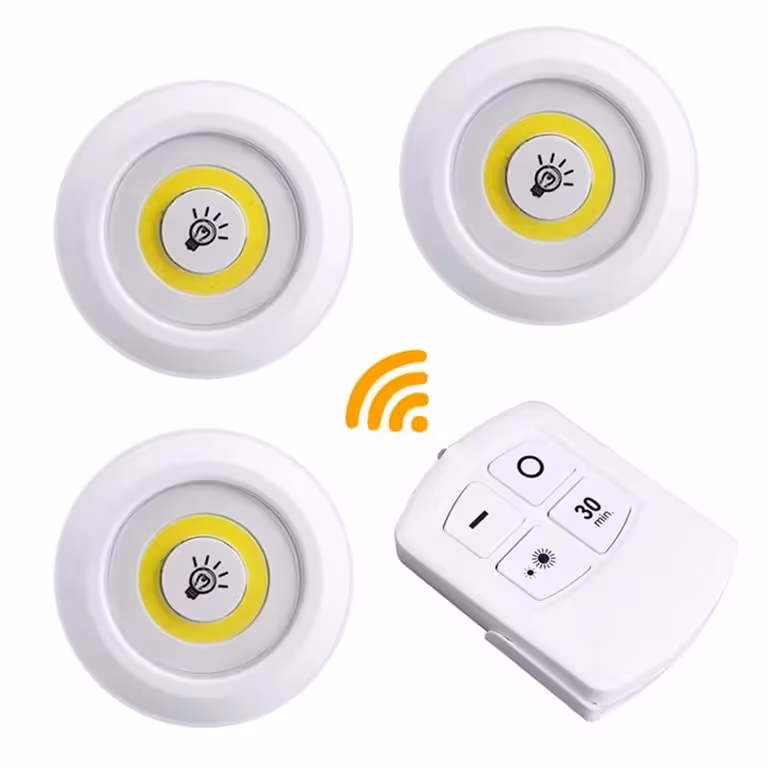 Set de 3 focos LED con control remoto – lámparas a batería para iluminación interior