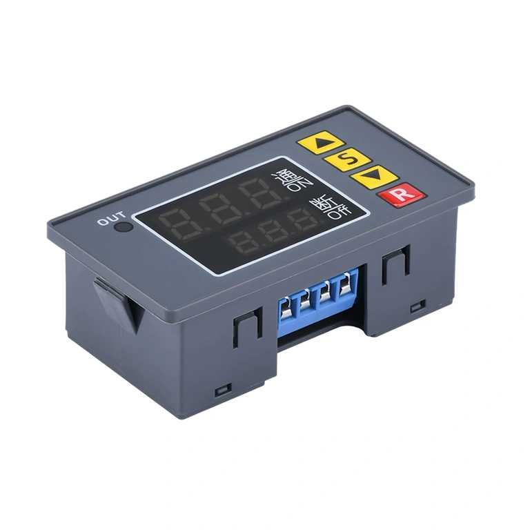 Botones “S”, “▲”, “▼” y “R” para ajustar parámetros del temporizador