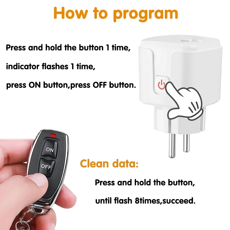 Enchufe con control remoto RF433 fácil de instalar, plug & play