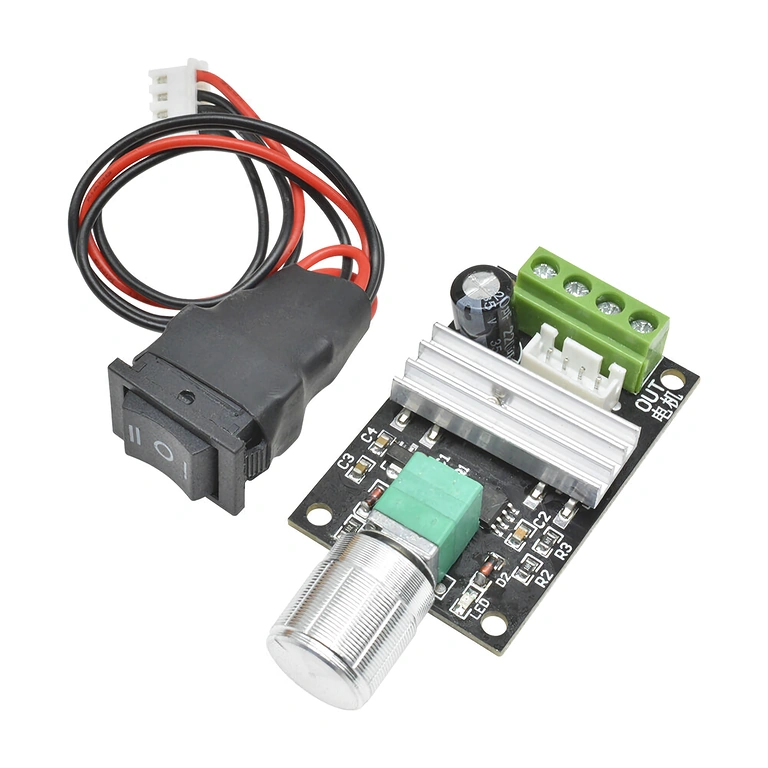 Controlador motor DC 6–24V 3A PWM – vista frontal