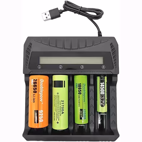 Cargador de Baterías 18650 Universal – Cargador de Baterías Li-Ion AA AAA 3.7V, 4 Ranuras, Pantalla LCD y Alimentación USB-C