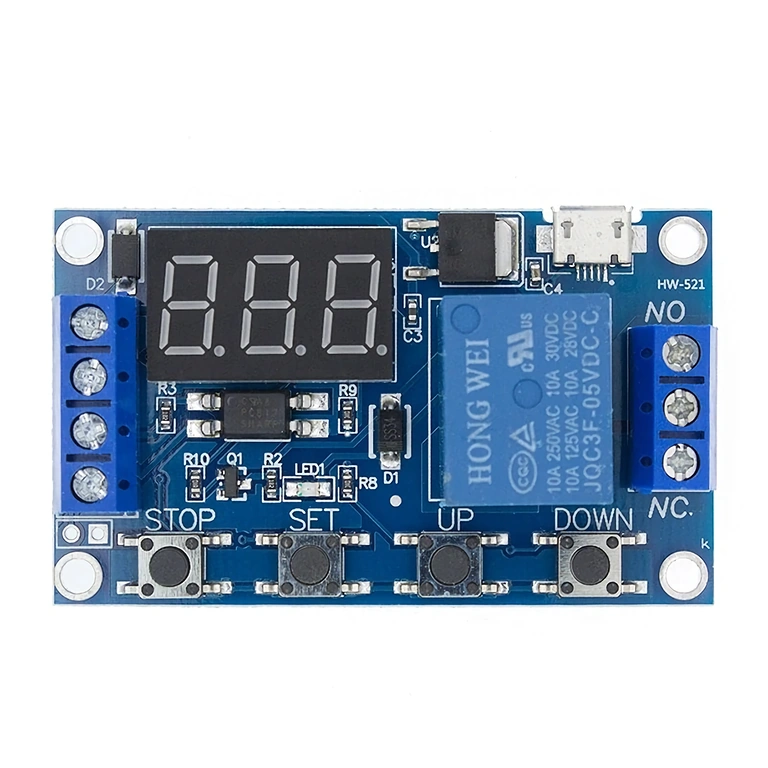 Vista general del módulo relé temporización 6–30V