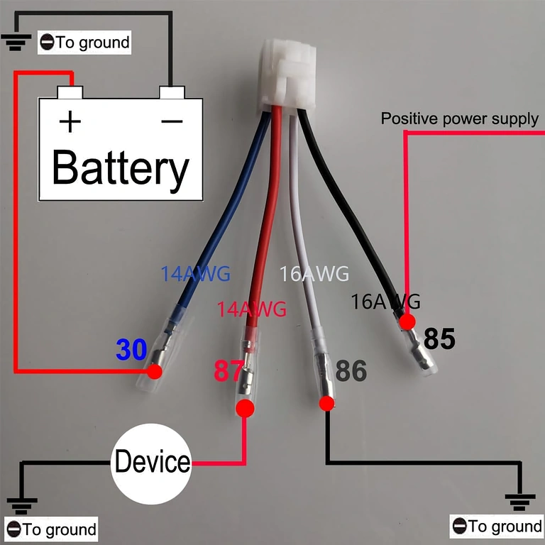 Esquema de cableado para relé automóvil 12V 4 pines 40A