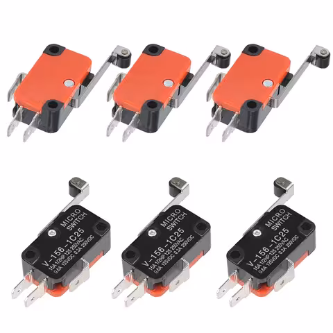 Set de 6 Unidades – Interruptor de Fin de Carrera con Rueda y Palanca Larga (Endstop) – Micro Switch Industrial 15A AC/DC